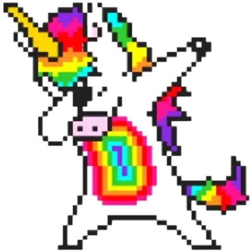 Telegram sticker  pixel art, unicorn, unicorn pixel, rainbow unicorn, cell unicorn,