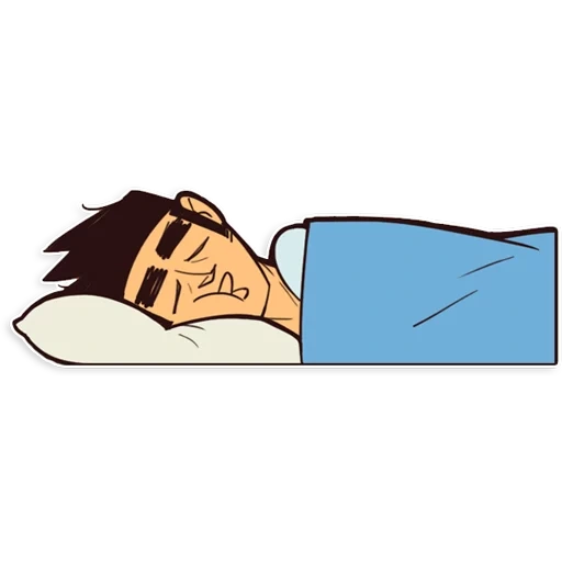 Telegram sticker  sleep meme, interior, sleeping man, the man lies bed, healthy sleep with a white background,