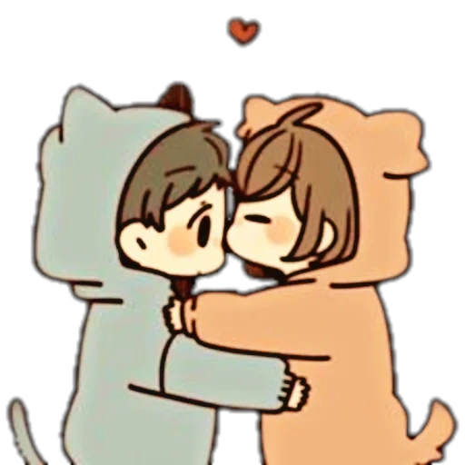 Telegram sticker  chibi and his wife, red cliff is lovely, cartoon cute, couple painting, anime lovers painting,