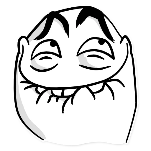 Telegram sticker  trollface, satisfied with the meme, the troll smiles at the meme,