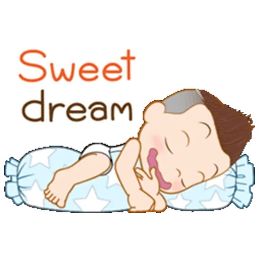 Telegram sticker  sweet moon song, she is hiving a sweet dream, baby sleep, textbook, illustrations cute,