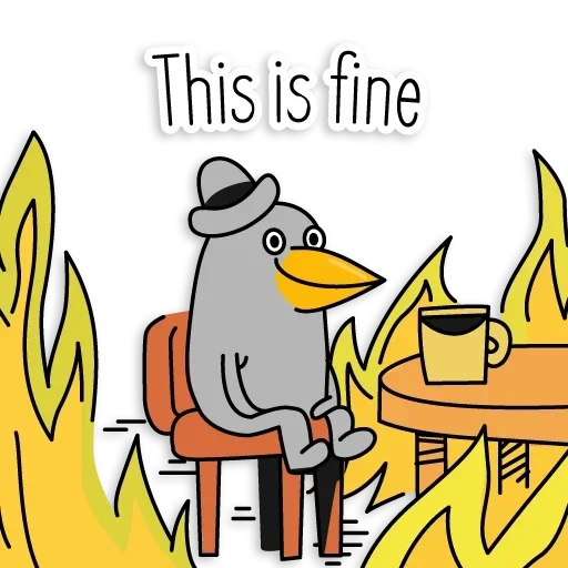 Telegram sticker  this is fine, this is fine meme, a house where dogs are on fire,