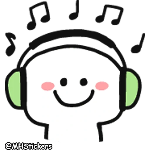 Telegram sticker  musik, screenshot, illustration, smile headphones in coloring, smile headphones blackly white,