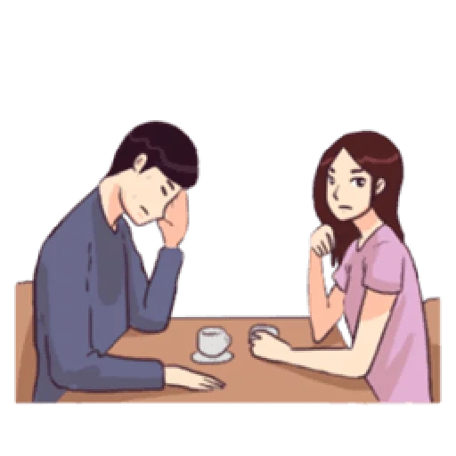 Telegram sticker  asian, a pair, lovely couple, communication mode, two people in love,