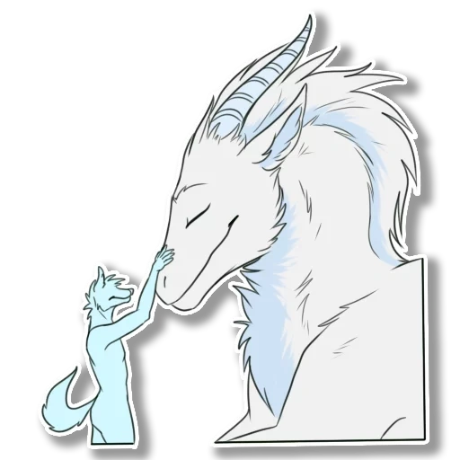 Telegram sticker  dragons, furry is a white dragon, mythical creatures, cold dragon saga art, mythical creatures drawings,