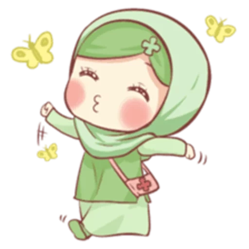 Telegram sticker  anime, young woman, muslim drawings, vatsap bashkir language inscriptions,